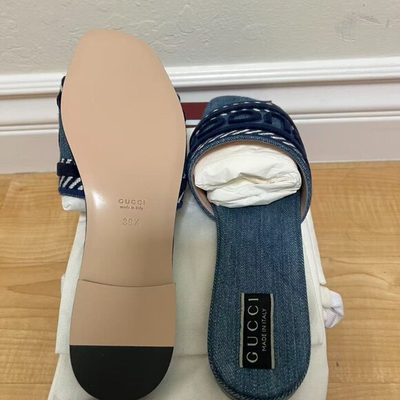 Gucci Women's Logo Denim Slide Sandals - Picture 3 of 7